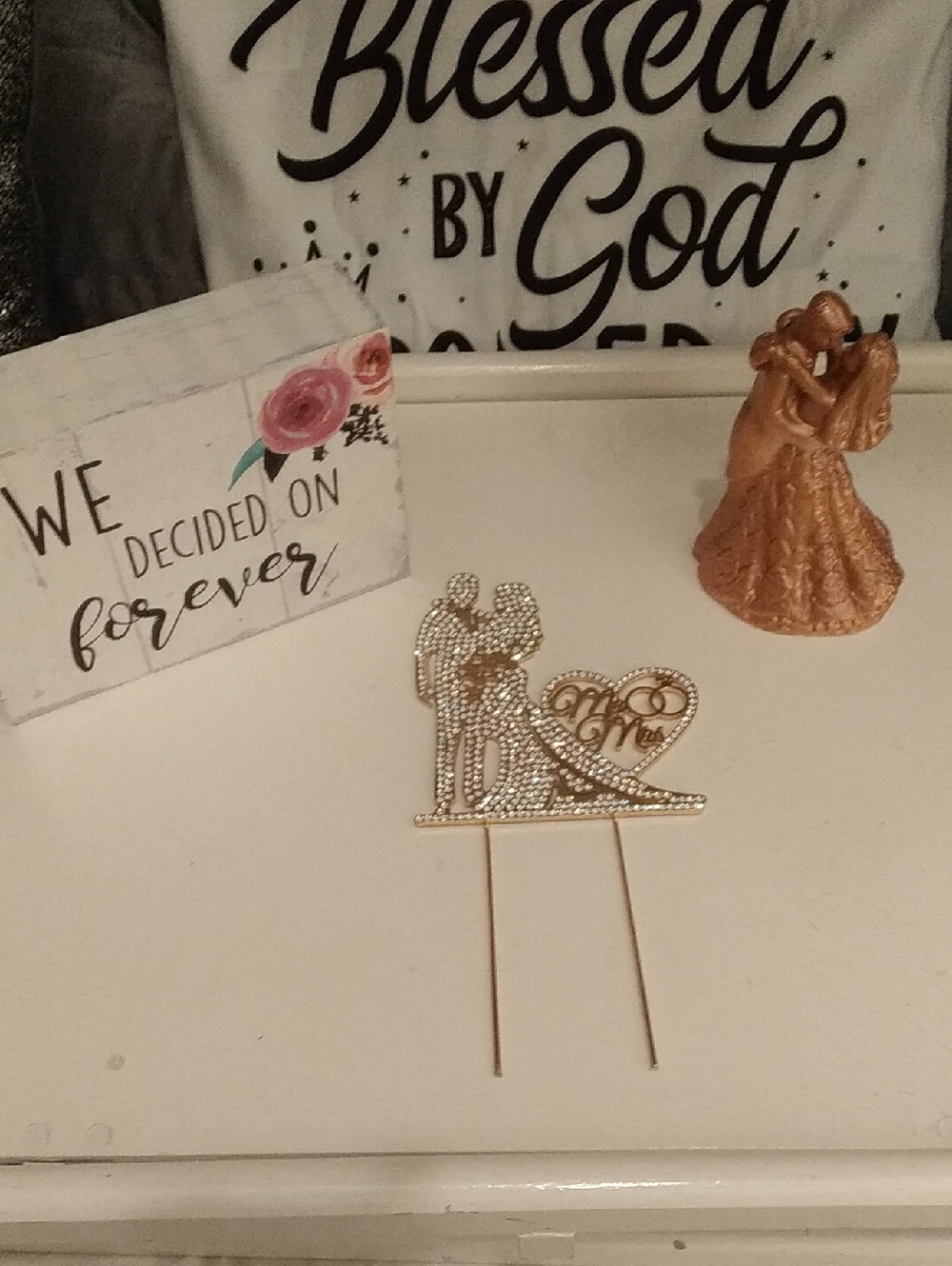 Elegant Gold Rhinestone Wedding Cake Topper - Gold